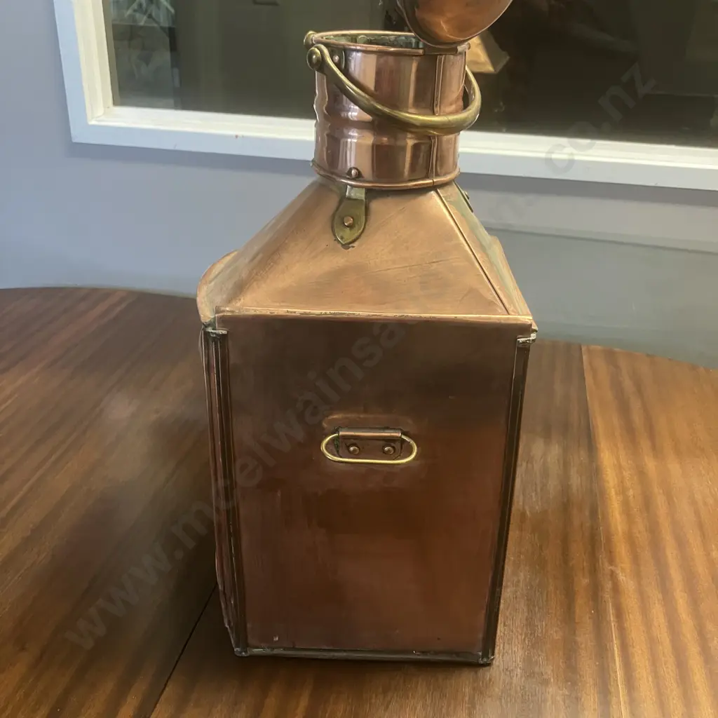 Vintage British Made Nautical Port Side Copper Lantern With Oil Pod -Smith Bridge Works Newcastle. H56cm Image 1++