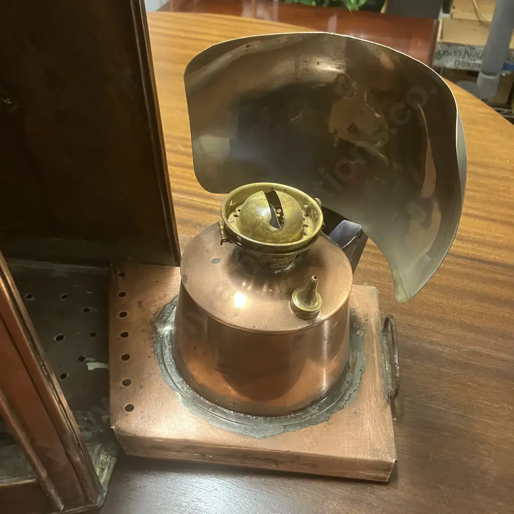 Vintage British Made Nautical Port Side Copper Lantern With Oil Pod -Smith Bridge Works Newcastle. H56cm Image 1++