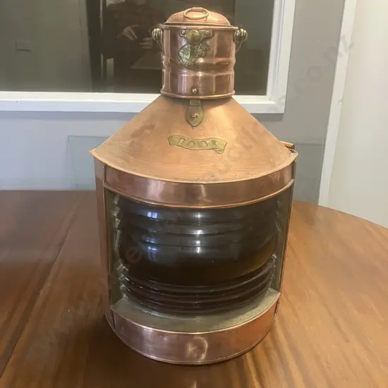 Vintage British Made Nautical Port Side Copper Lantern With Oil Pod -Smith Bridge Works Newcastle. H56cm