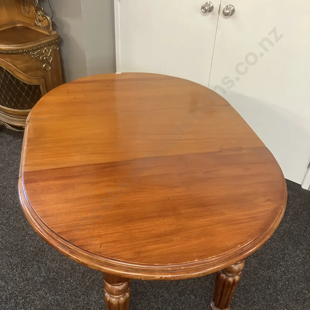 Antique Mahogany Single Leaf Crank Extension Dining Table With Turned Legs & White Porcelain Castors, Thumb Molded Edge Image 1++