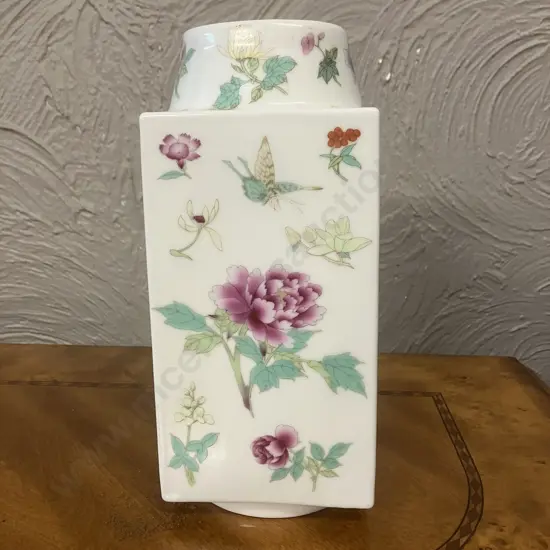 Chinese Famille Rose Porcelain 'Cong' Vase. H26cm