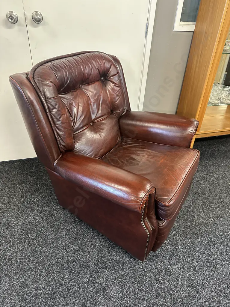 Gosh Leather Armchair Burgundy Leather Buttoned Back Dome Detail Image 1++