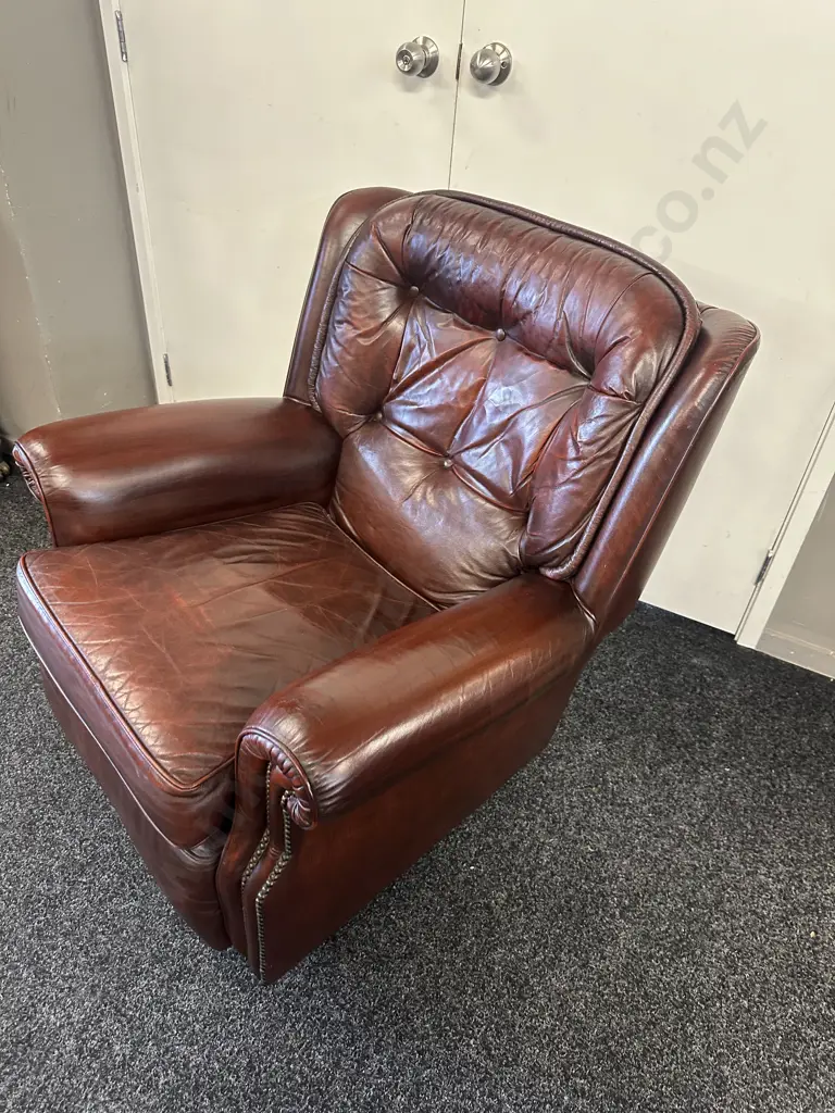 Gosh Leather Armchair Burgundy Leather Buttoned Back Dome Detail Image 1++