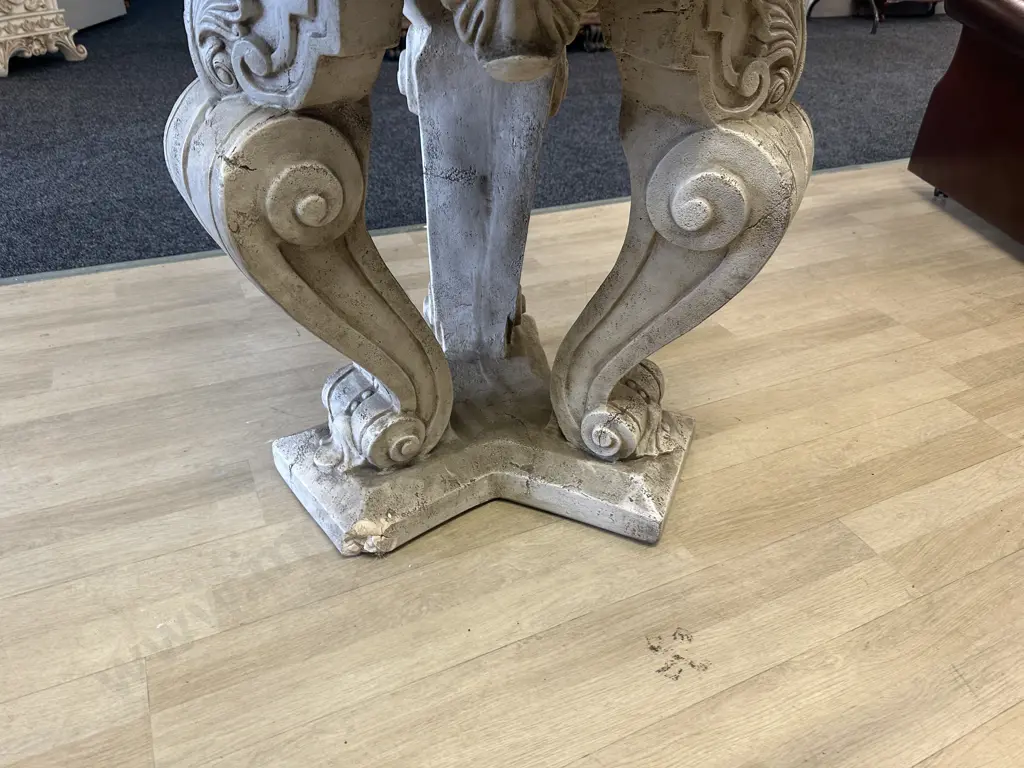 Round Glass Top Dining / Entrance Table Neoclassic Style Concrete Base. 78.5 x 152cm Image 1++