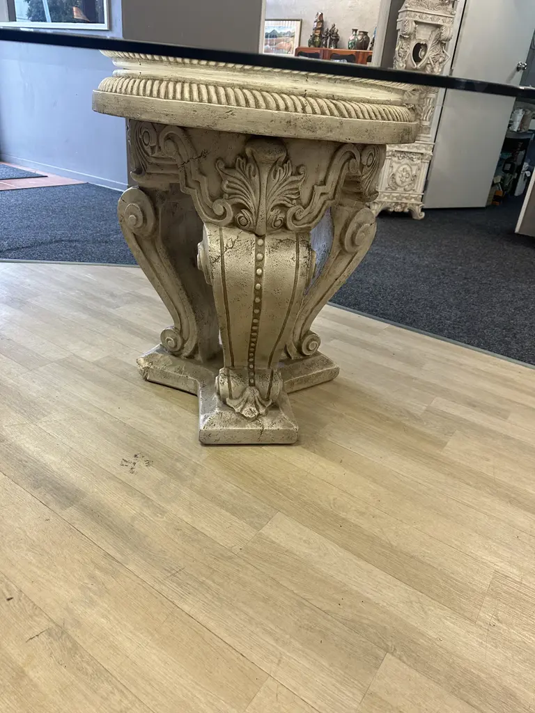 Round Glass Top Dining / Entrance Table Neoclassic Style Concrete Base. 78.5 x 152cm Image 1++