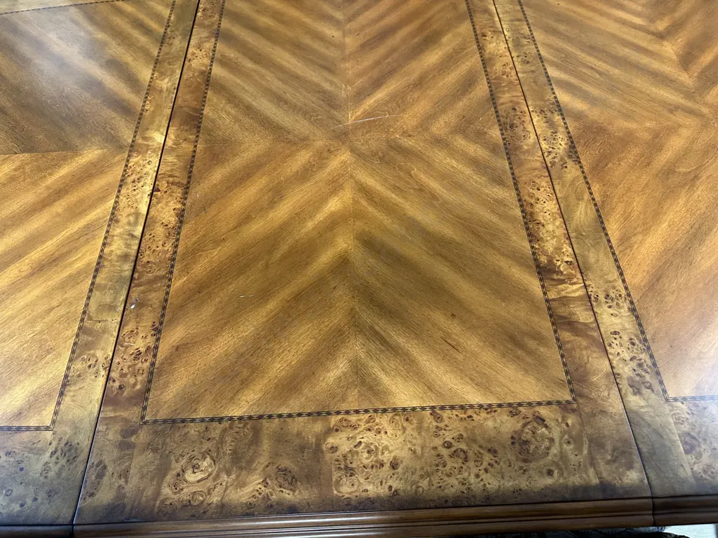 AICO by Michael Amini Venetian Honey Walnut 9 Piece Dining Suite, Includes 2 Carvers & 6 Side Chairs, 3 Extension Leaves Image 1++