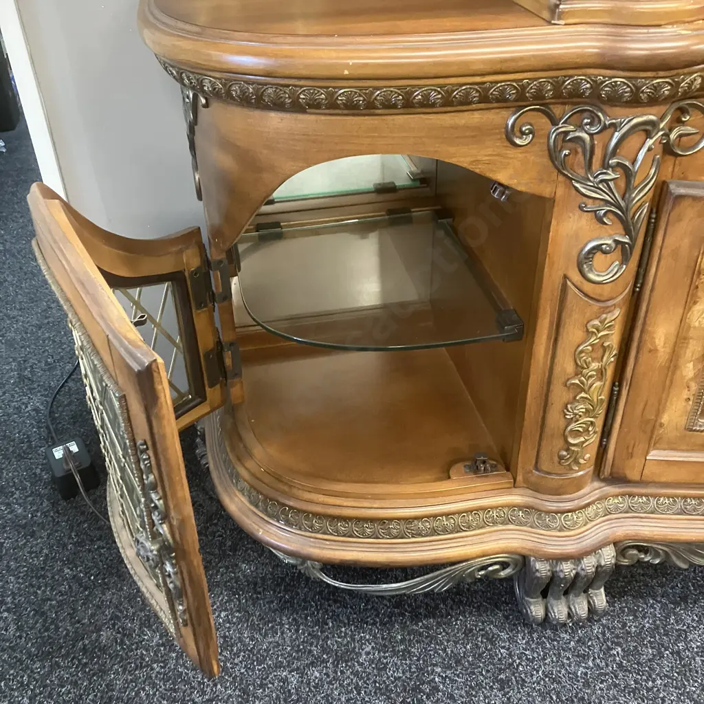 AICO by Michael Amini Venetian Honey Walnut Buffet With China Cabinet Top Image 1++