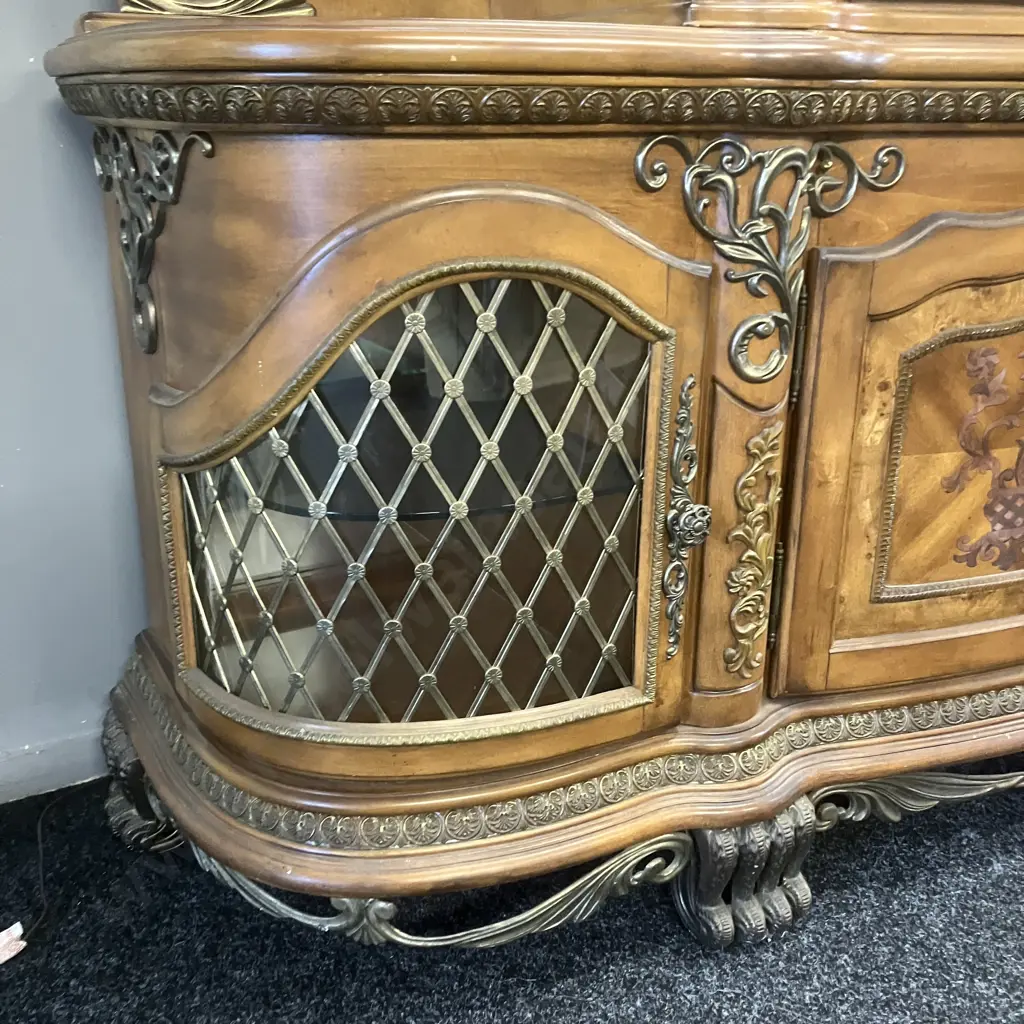 AICO by Michael Amini Venetian Honey Walnut Buffet With China Cabinet Top Image 1++