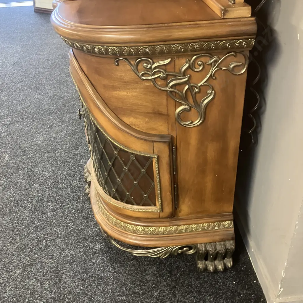 AICO by Michael Amini Venetian Honey Walnut Buffet With China Cabinet Top Image 1++