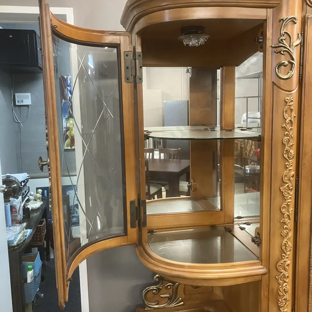 AICO by Michael Amini Venetian Honey Walnut Buffet With China Cabinet Top Image 1++