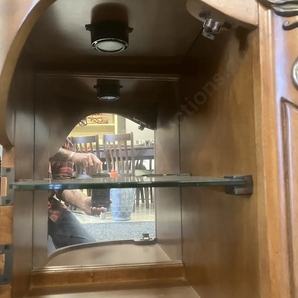 AICO by Michael Amini Venetian Honey Walnut Buffet With China Cabinet Top Image 1++