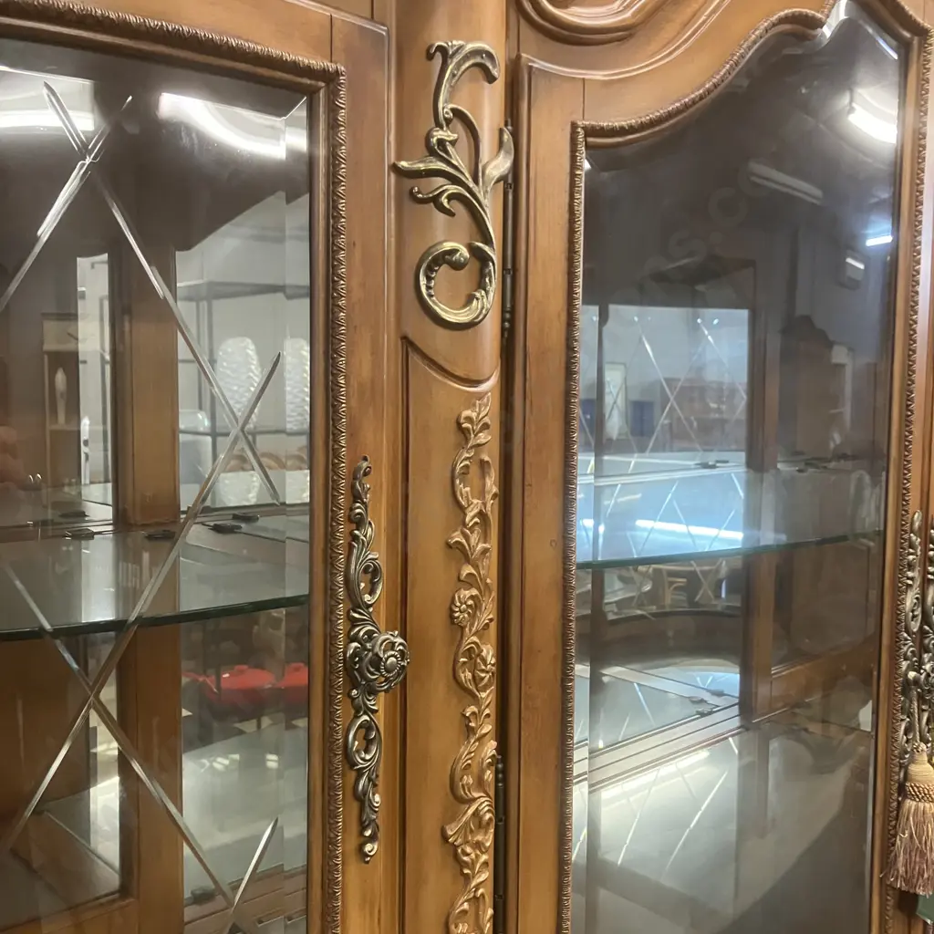 AICO by Michael Amini Venetian Honey Walnut Buffet With China Cabinet Top Image 1++