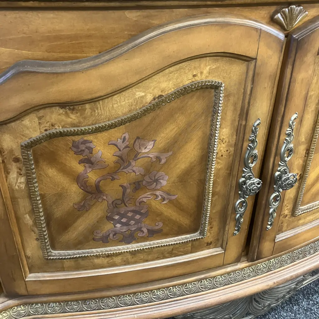 AICO by Michael Amini Venetian Honey Walnut Buffet With China Cabinet Top Image 1++