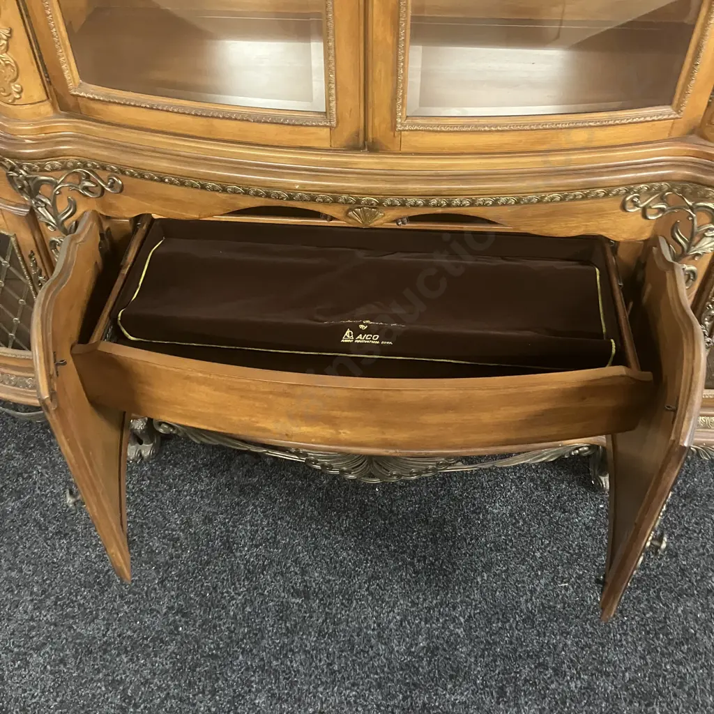 AICO by Michael Amini Venetian Honey Walnut Buffet With China Cabinet Top Image 1++