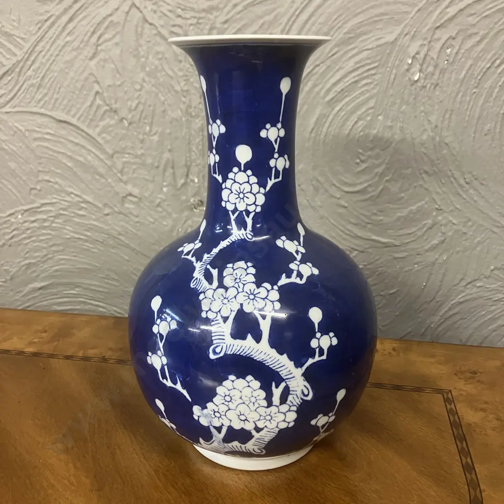 Chinese Jingdezhen Kiln Prunus "Cherry Blossoms" Porcelain Blue Glaze Vase. H28.5cm Image 1++