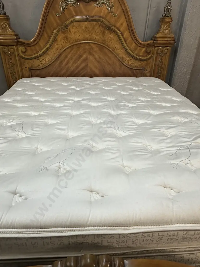 AICO by Michael Amini Venetian King Poster Bed, Pair of Nightstands & Dresser With Mirror In Honey Walnut Image 1++