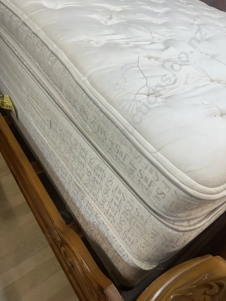 AICO by Michael Amini Venetian King Poster Bed, Pair of Nightstands & Dresser With Mirror In Honey Walnut Image 1++