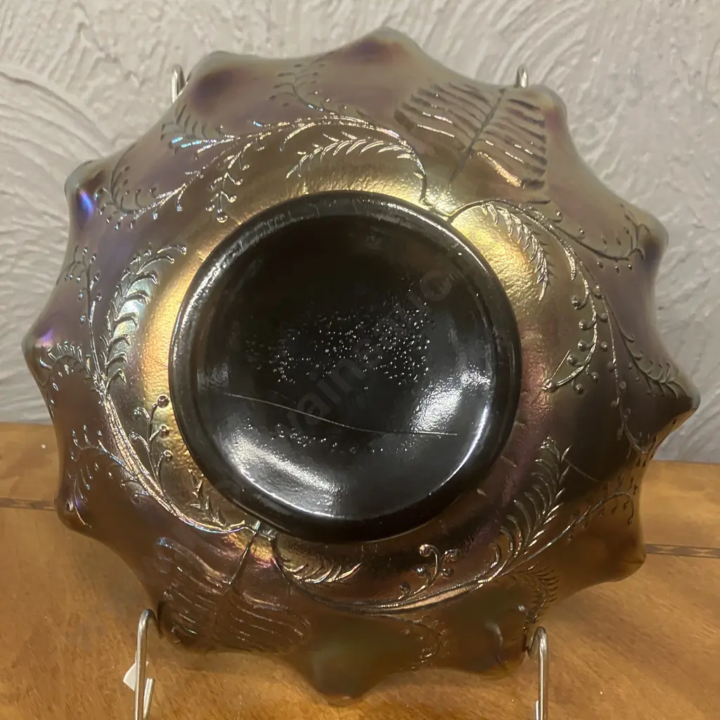Rare Antique Crown Crystal Shrike Thunderbird Amethyst Carnival Glass Master Bowl (Australian) Early 1900s. 7.5 x 24cm Image 1++