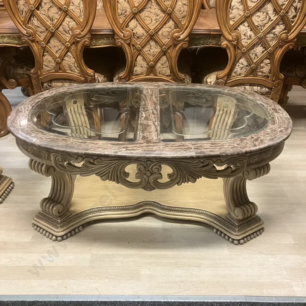 AICO by Michael Amini La Francaise Elegant Crackle Two Round End Tables & Coffee Table Image 1++