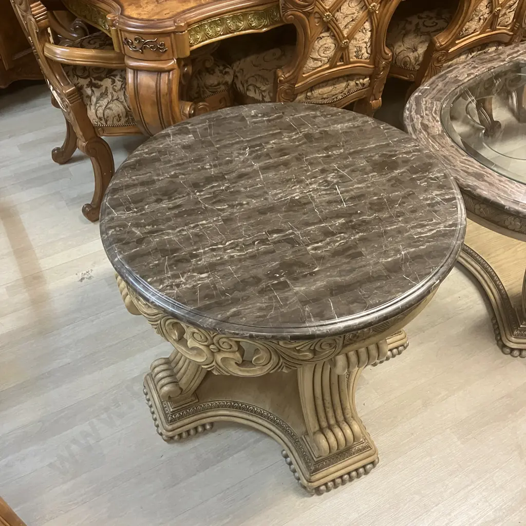 AICO by Michael Amini La Francaise Elegant Crackle Two Round End Tables & Coffee Table Image 1++