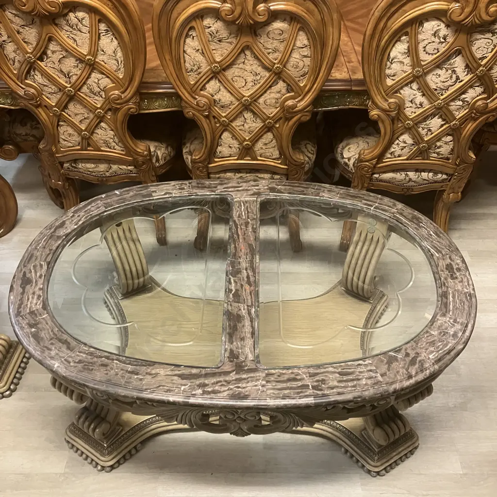 AICO by Michael Amini La Francaise Elegant Crackle Two Round End Tables & Coffee Table Image 1++