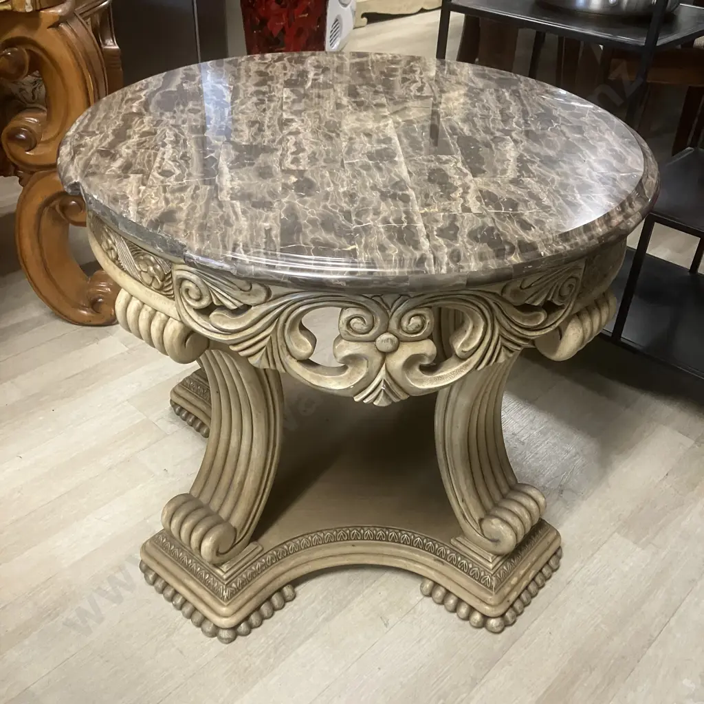 AICO by Michael Amini La Francaise Elegant Crackle Two Round End Tables & Coffee Table Image 1++