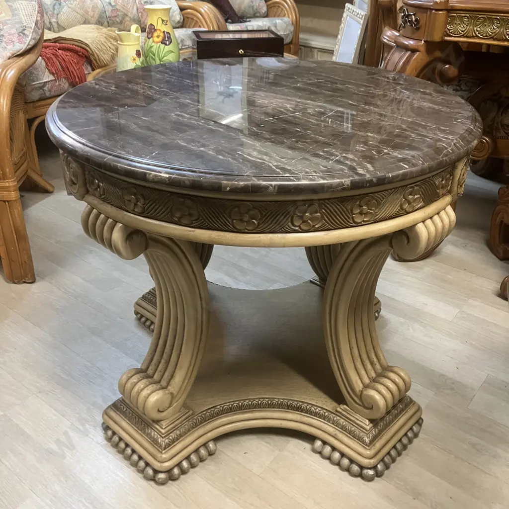 AICO by Michael Amini La Francaise Elegant Crackle Two Round End Tables & Coffee Table Image 1++