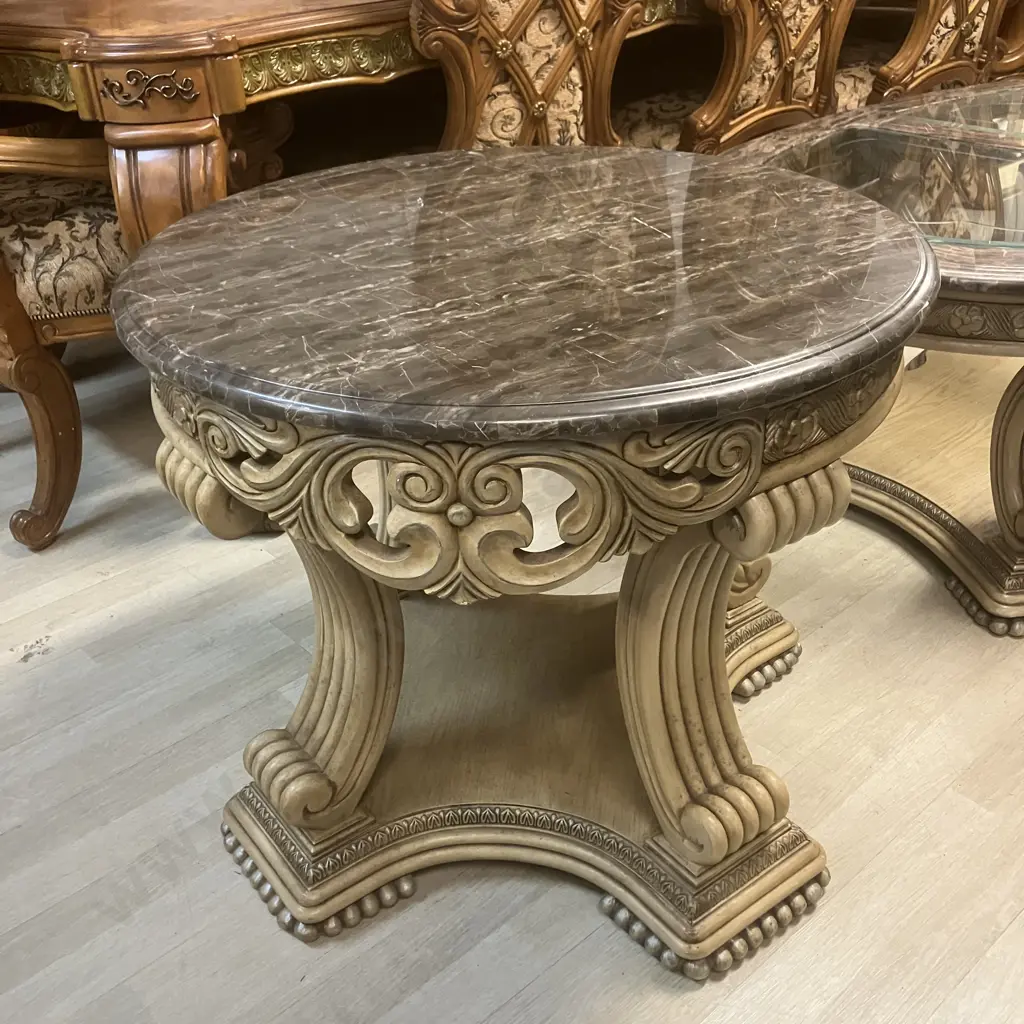 AICO by Michael Amini La Francaise Elegant Crackle Two Round End Tables & Coffee Table Image 1++
