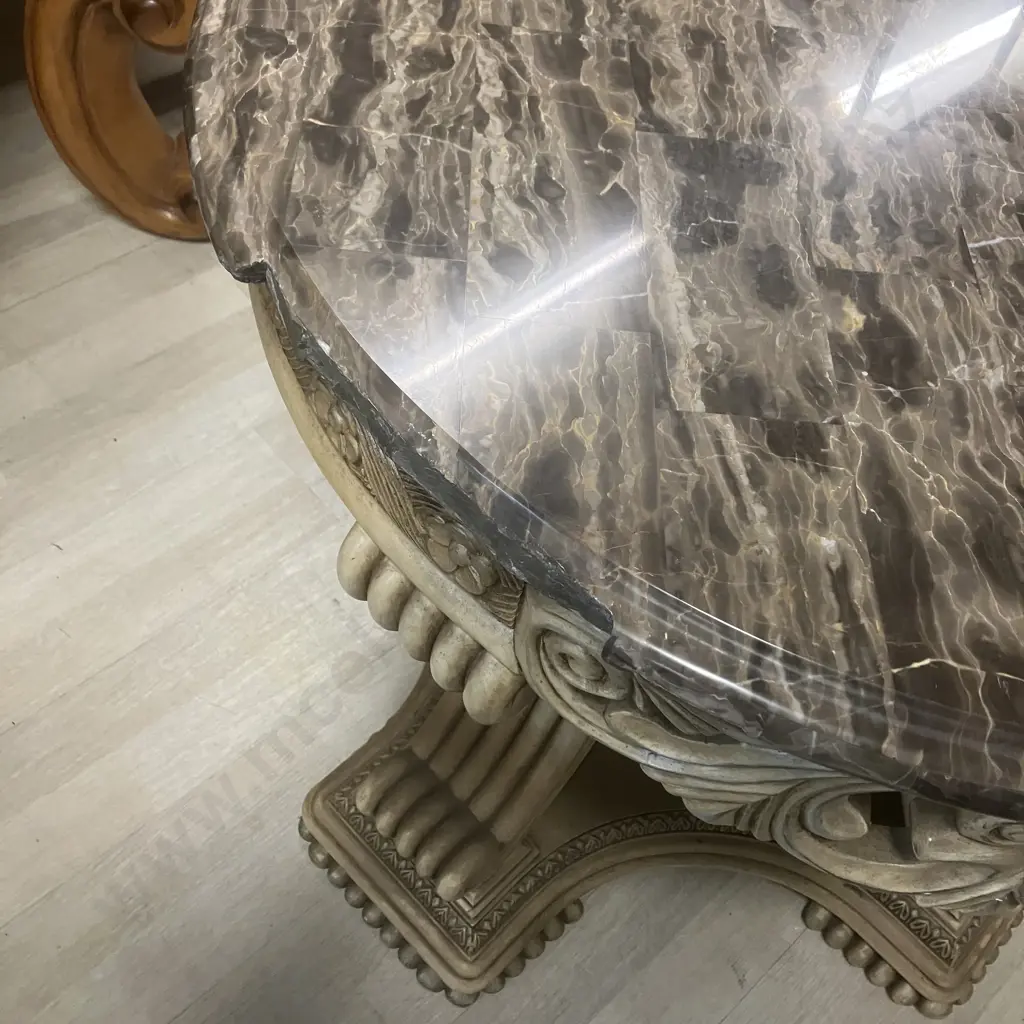 AICO by Michael Amini La Francaise Elegant Crackle Two Round End Tables & Coffee Table Image 1++