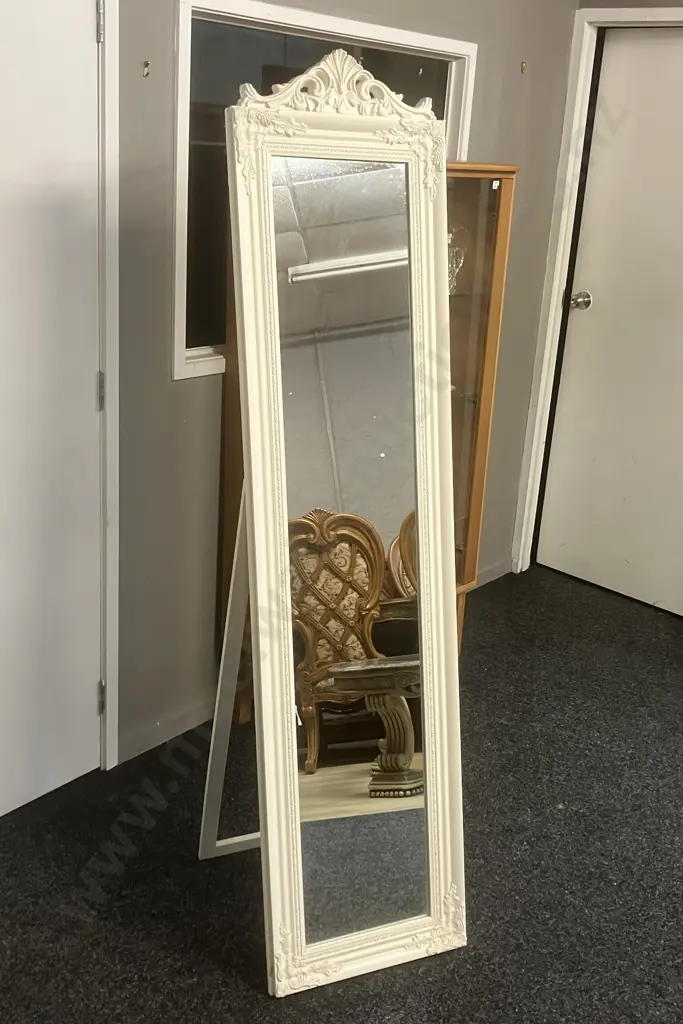 Cream Ivory Moulded Finish Ornate French Style Full Length Dress Mirror, Free Standing. H179cm Image 1++