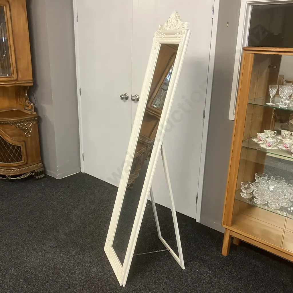 Cream Ivory Moulded Finish Ornate French Style Full Length Dress Mirror, Free Standing. H179cm Image 1++
