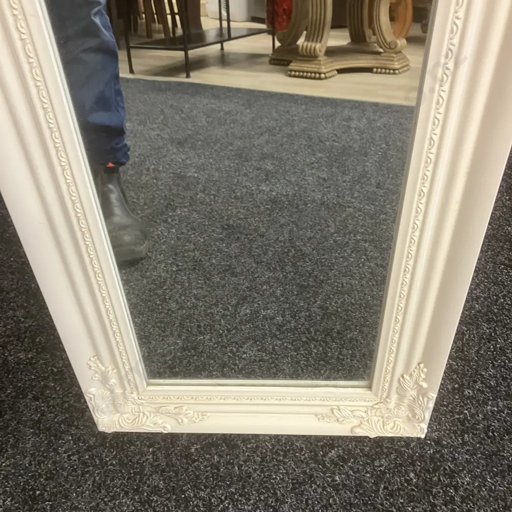 Cream Ivory Moulded Finish Ornate French Style Full Length Dress Mirror, Free Standing. H179cm Image 1++