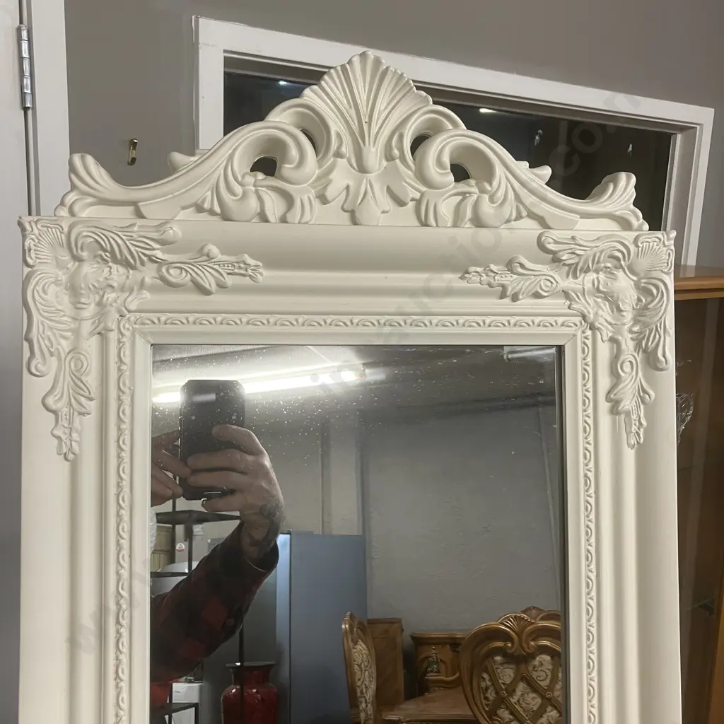 Cream Ivory Moulded Finish Ornate French Style Full Length Dress Mirror, Free Standing. H179cm Image 1++