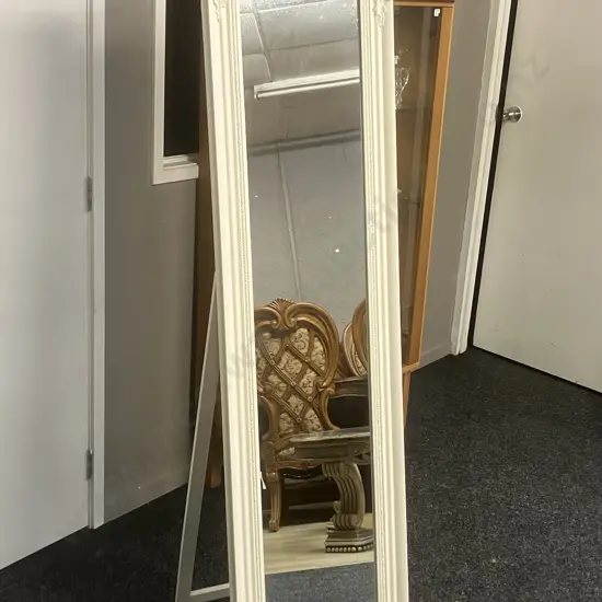 Cream Ivory Moulded Finish Ornate French Style Full Length Dress Mirror, Free Standing. H179cm