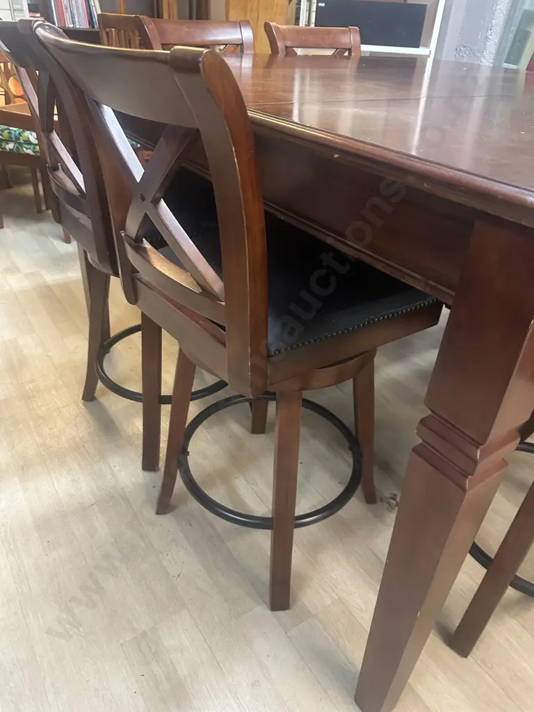 Wooden Counter Height Extension Table With 8 x Crossback Swivel Barstools H92 W152 D102 / 52cm Extension Image 1++