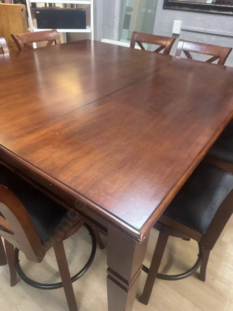 Wooden Counter Height Extension Table With 8 x Crossback Swivel Barstools H92 W152 D102 / 52cm Extension Image 1++