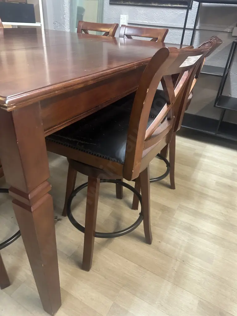 Wooden Counter Height Extension Table With 8 x Crossback Swivel Barstools H92 W152 D102 / 52cm Extension Image 1++