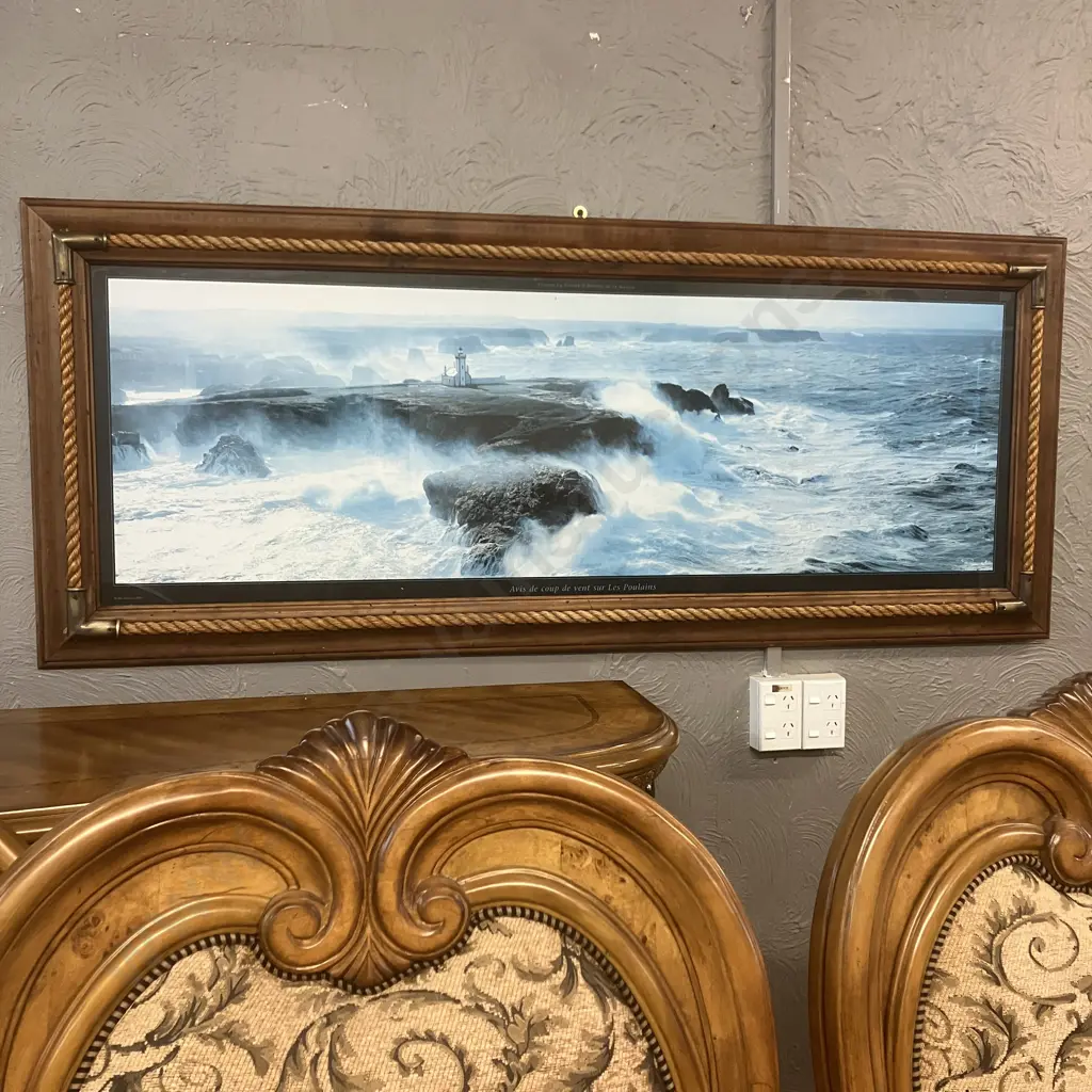 Philip Plisson 'Avis de coup de vent sur les Poulains'  Panaromic Print, Wooden Framed With Rope & Brass Detail Image 1++