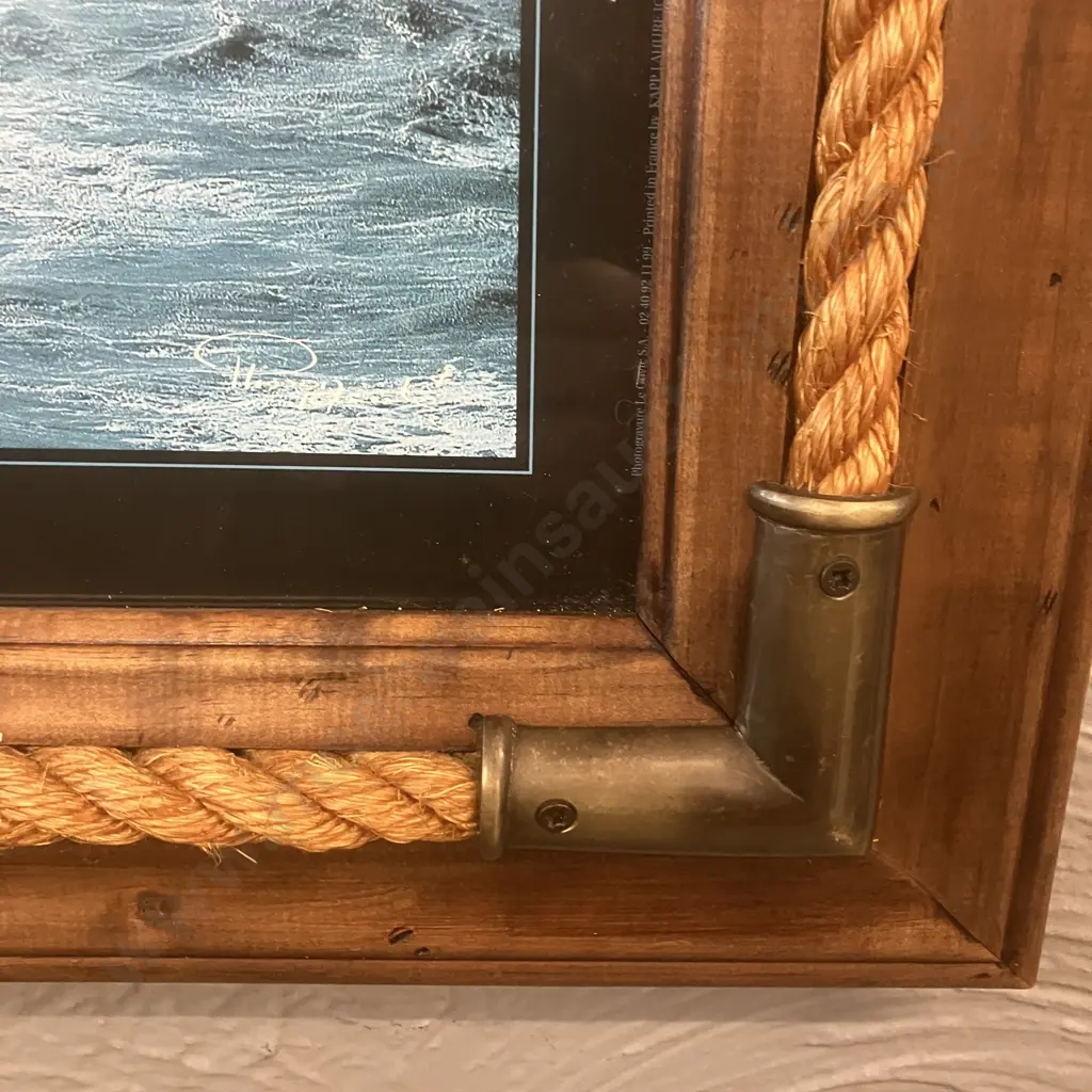 Philip Plisson 'Avis de coup de vent sur les Poulains'  Panaromic Print, Wooden Framed With Rope & Brass Detail Image 1++