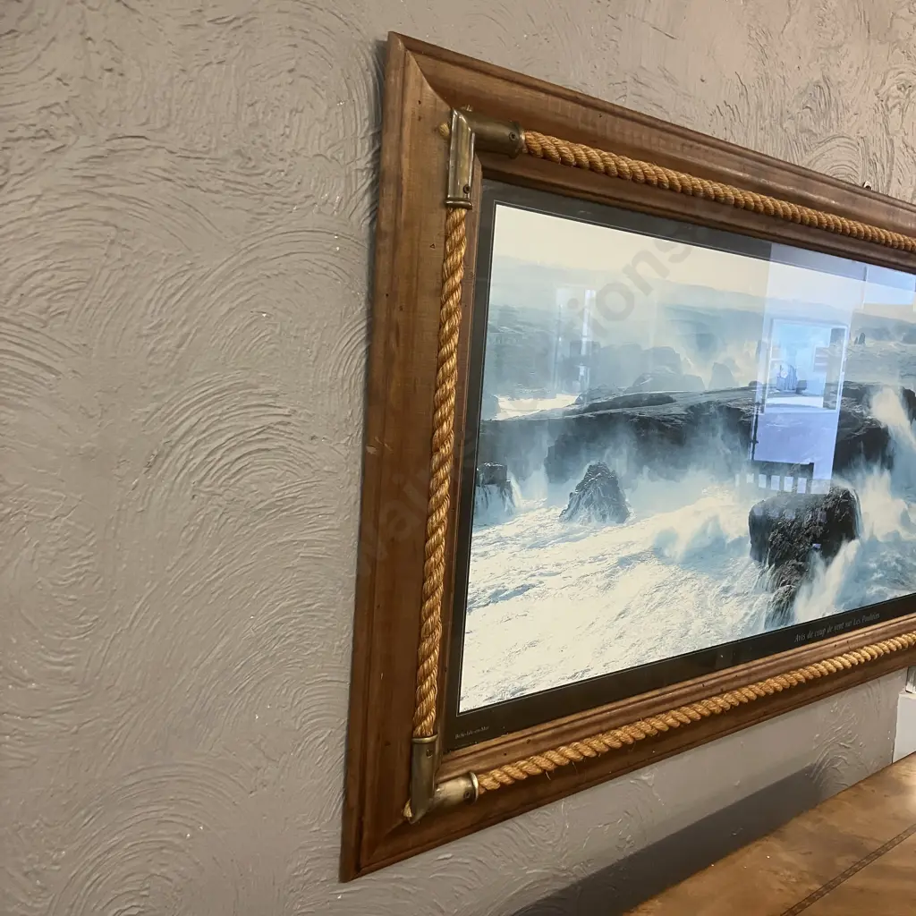 Philip Plisson 'Avis de coup de vent sur les Poulains'  Panaromic Print, Wooden Framed With Rope & Brass Detail Image 1++