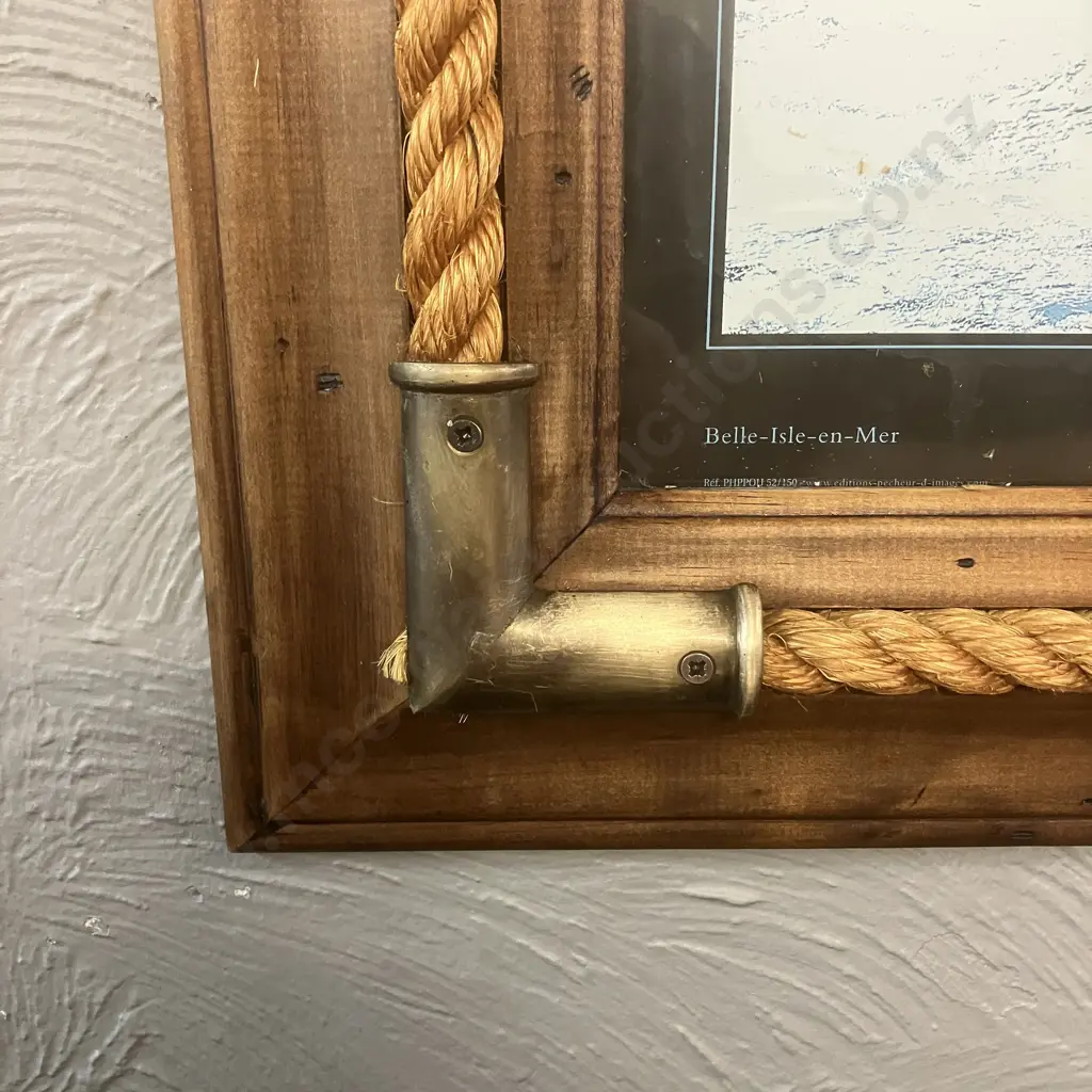 Philip Plisson 'Avis de coup de vent sur les Poulains'  Panaromic Print, Wooden Framed With Rope & Brass Detail Image 1++