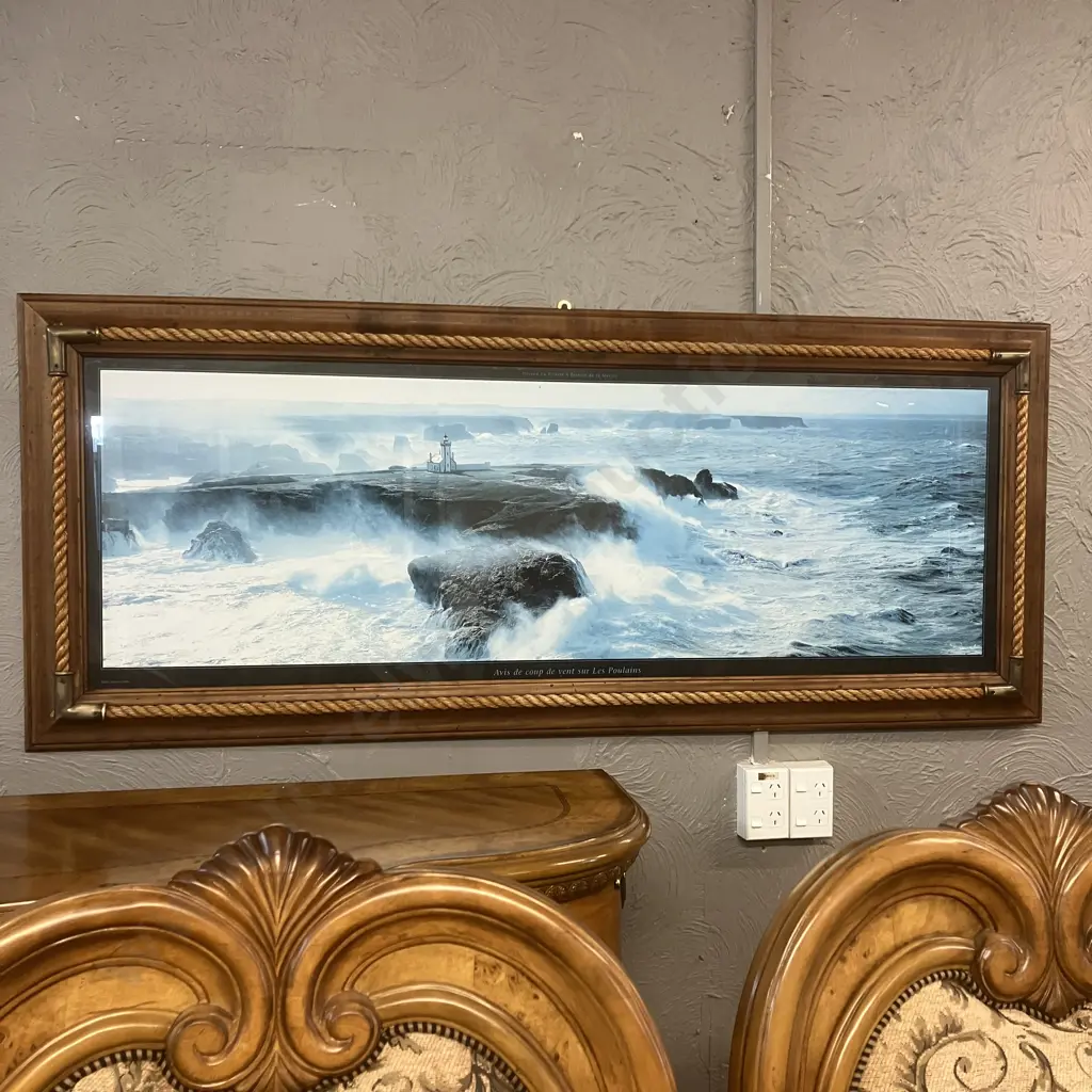 Philip Plisson 'Avis de coup de vent sur les Poulains'  Panaromic Print, Wooden Framed With Rope & Brass Detail Image 1++