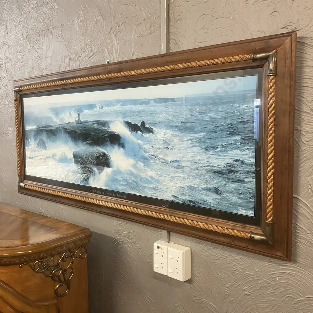 Philip Plisson 'Avis de coup de vent sur les Poulains'  Panaromic Print, Wooden Framed With Rope & Brass Detail Image 1++