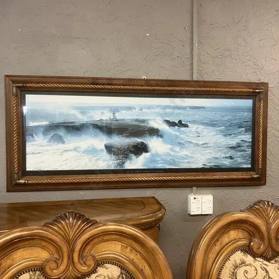 Philip Plisson 'Avis de coup de vent sur les Poulains'  Panaromic Print, Wooden Framed With Rope & Brass Detail