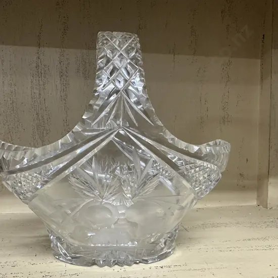 Vintage Large Crystal Basket Centre Piece H23,W26cm.