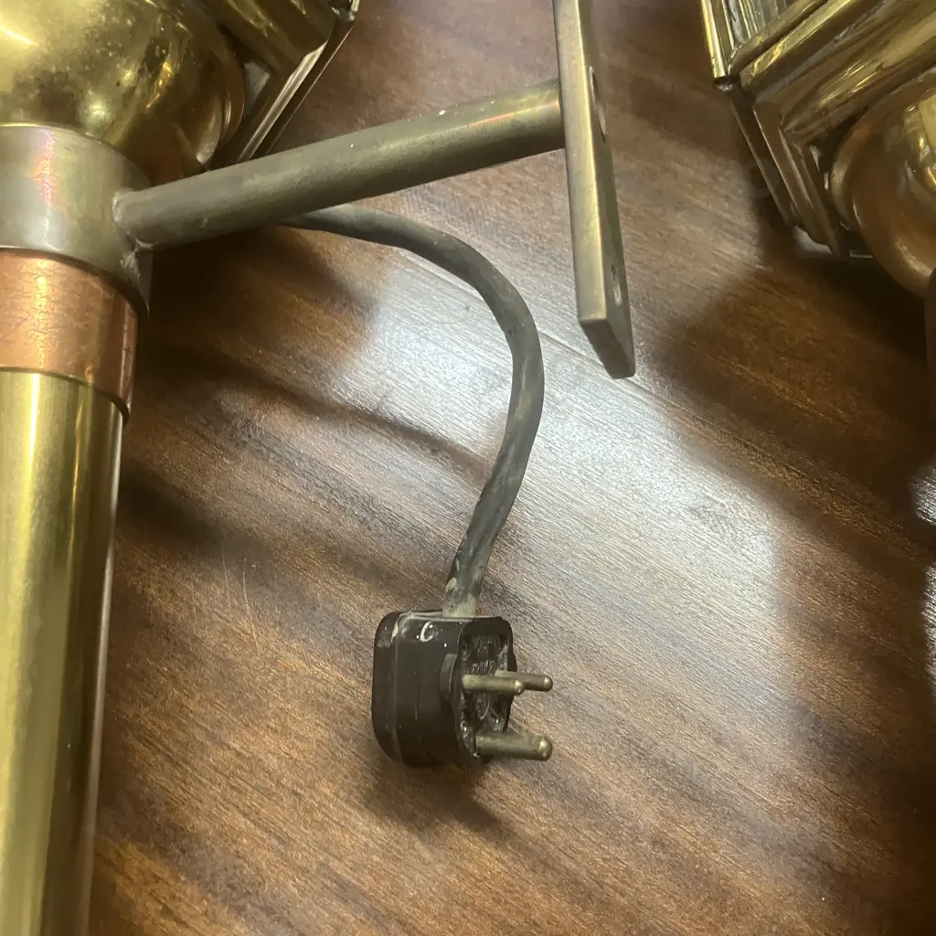 Pair of English Antique Brass Coach Lamps With Eagle Finials, Hexagonal Glassed Frame. 65.5cms Image 1++