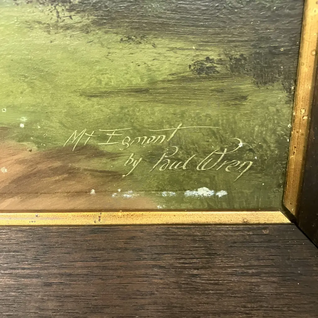 Paul Wren 'Mt Egmont' Signed Colonial Landscape Oil. 37 x 73cm Image 1++