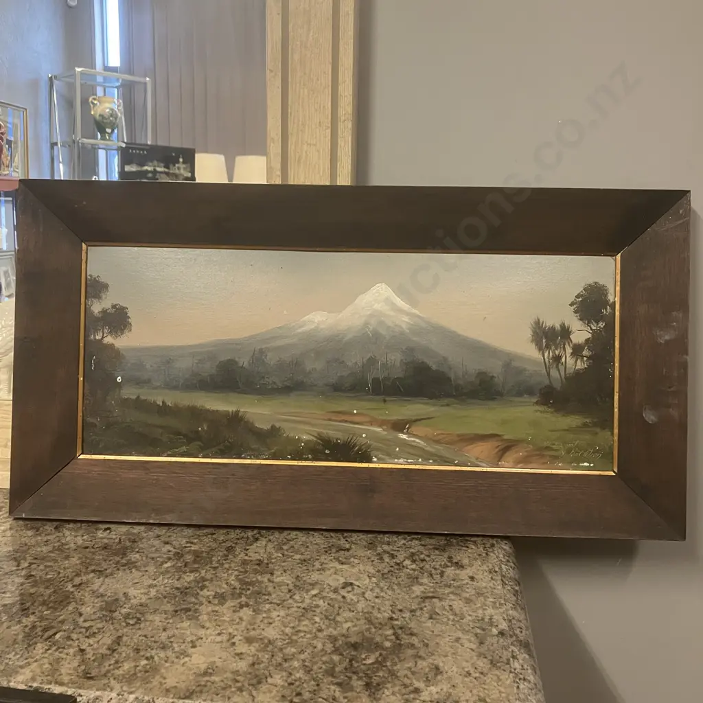 Paul Wren 'Mt Egmont' Signed Colonial Landscape Oil. 37 x 73cm Image 1++