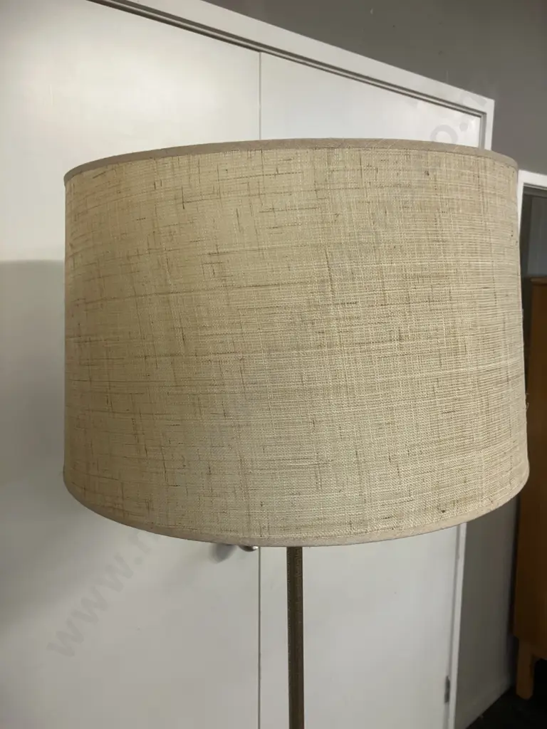 Vintage Brass Standard Lamp With Ornate Three Leg Base, Large Linen Look Shade. H169cm Image 1++