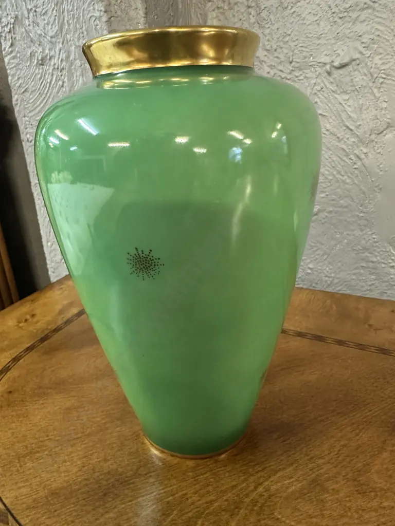 Art Nouveau Bavarian Astrid Green Glass Vase With Gilding H23cm. Image 1++